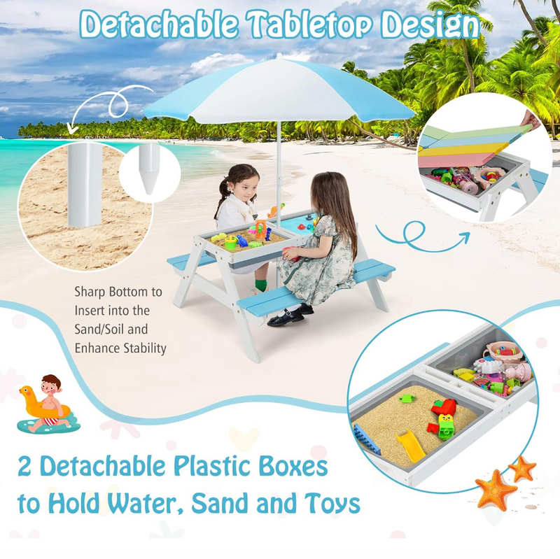 Rever Bebe  3-in-1 Kids Picnic Table Set Children Water and Sand Table