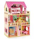 Rever Bebe Kids Wooden Dollhouse Playset w/15 Furniture Accessories