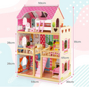 Rever Bebe Kids Wooden Dollhouse Playset w/15 Furniture Accessories