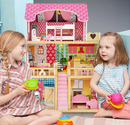 Rever Bebe Kids Wooden Dollhouse Playset w/15 Furniture Accessories