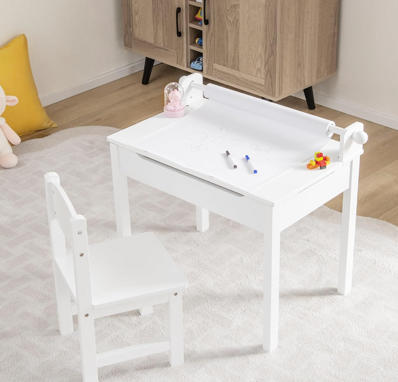 Rever Bebe Kids Table and Chairs Set w/Paper Roll Holder