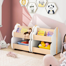 Rever Bebe Kids Wooden Bookshelf, Toddler Double-Sided Bookcase Toy Storage