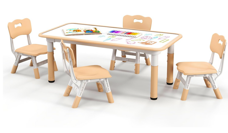 Rever Bebe Kids Table and 4 Chairs Set, Height Adjustable Toddler Desk