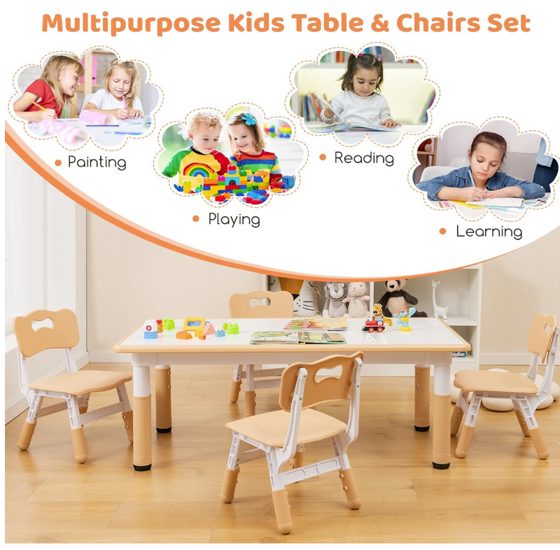 Rever Bebe Kids Table and 4 Chairs Set, Height Adjustable Toddler Desk