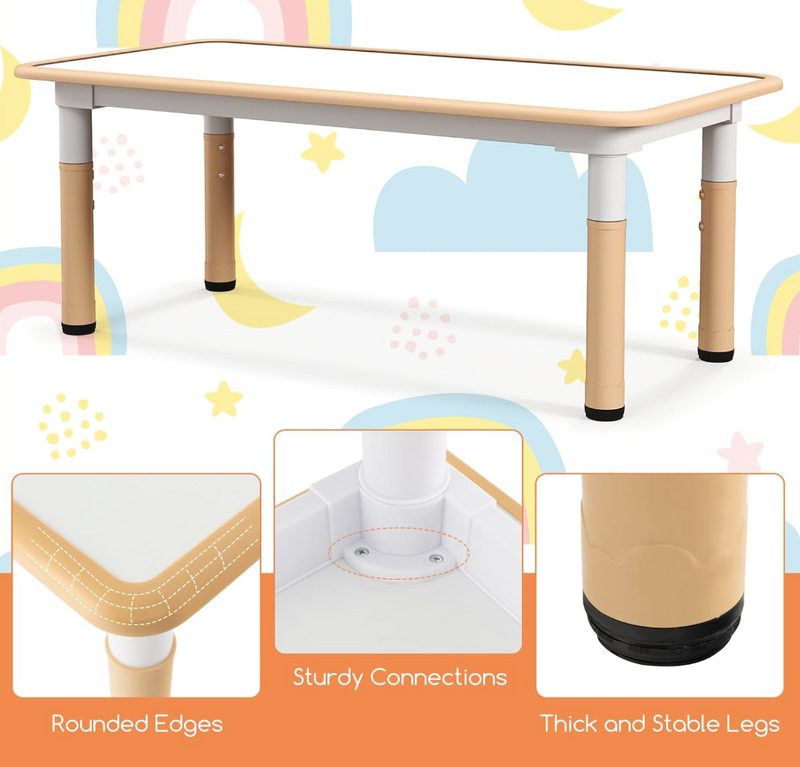 Rever Bebe Kids Table and 4 Chairs Set, Height Adjustable Toddler Desk