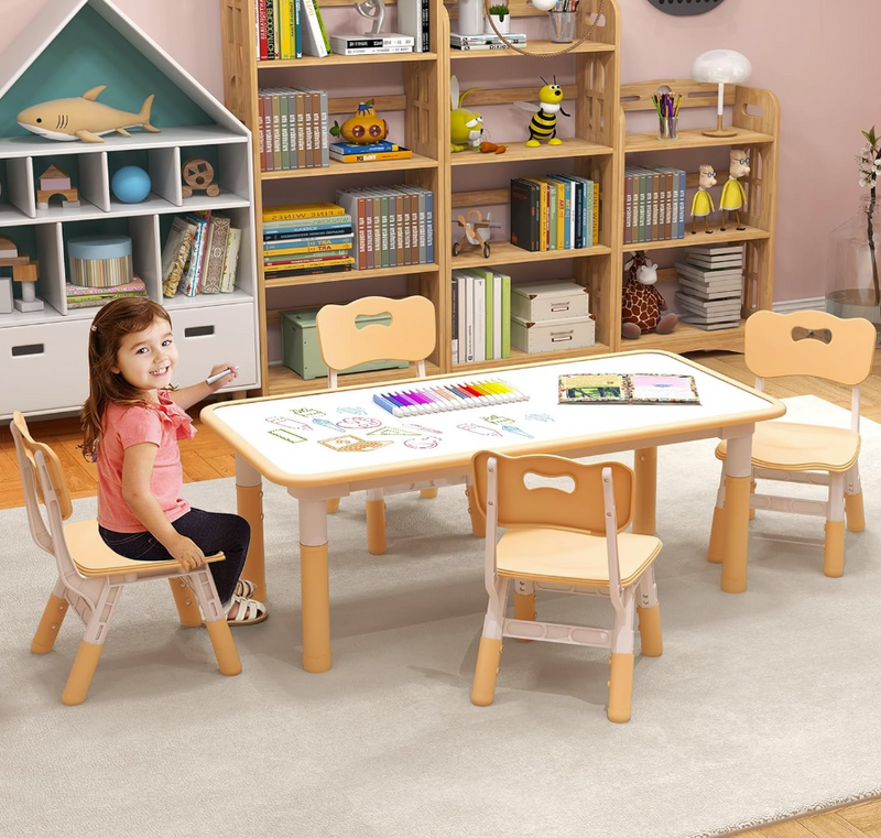 Rever Bebe Kids Table and 4 Chairs Set, Height Adjustable Toddler Desk