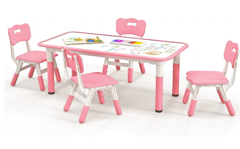 Rever Bebe Kids Table and 4 Chairs Set, Height Adjustable Toddler Desk