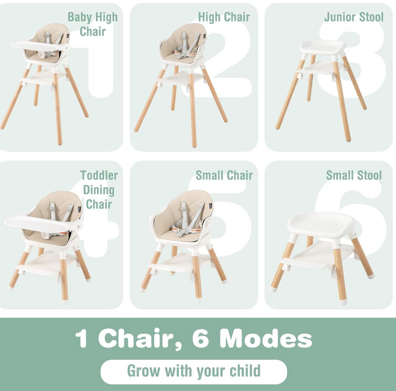 Rever Bebe 6-in-1 Convertible Wooden High Chair