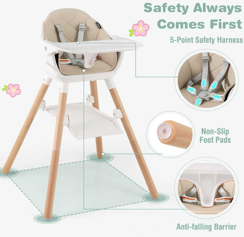 Rever Bebe 6-in-1 Convertible Wooden High Chair