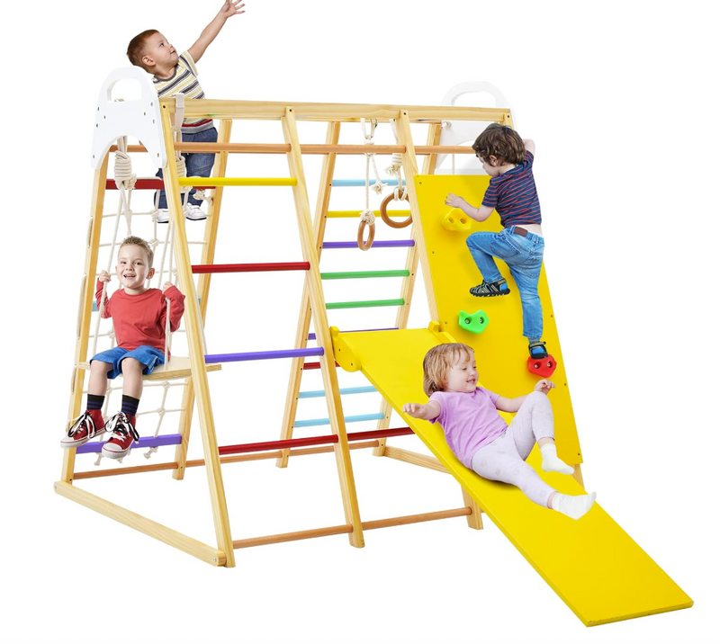 Rever Bebe Wooden 8-Feature Activity Gym Playset: Monkey Bars, Climbing Ladder