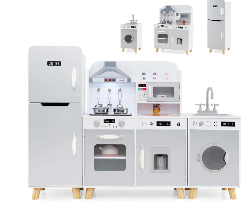 Modular Kids Kitchen Playset with Range Hood and Washing Machine