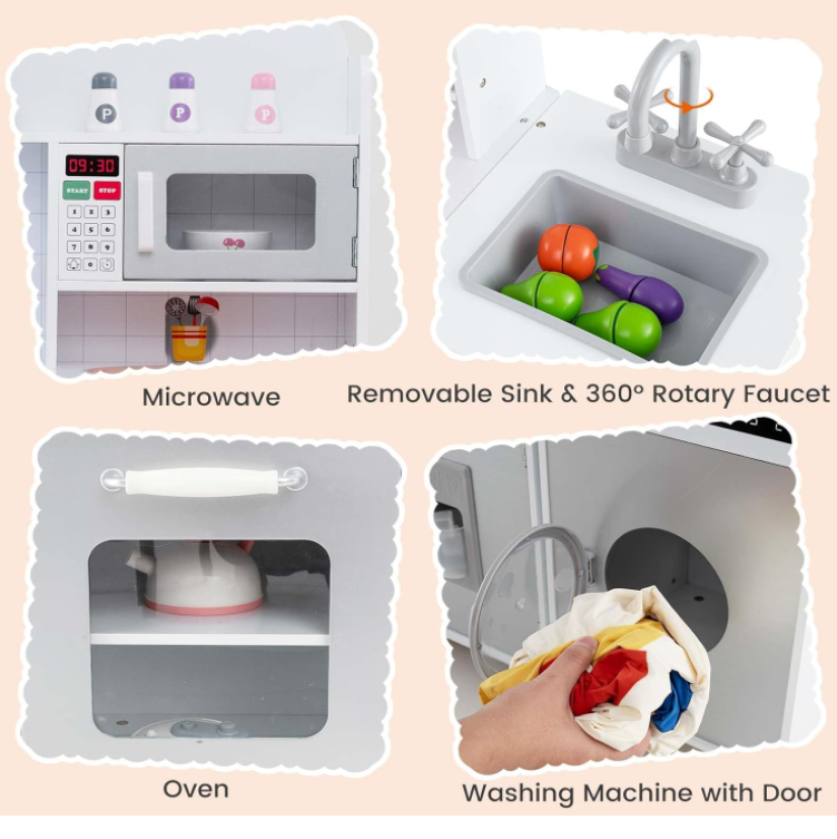 Modular Kids Kitchen Playset with Range Hood and Washing Machine