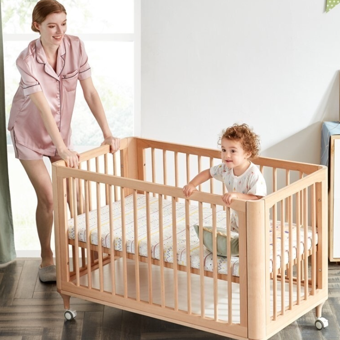 Ellaboora Baby Cot 4 in 1 Premium Beach Wood With Mattress