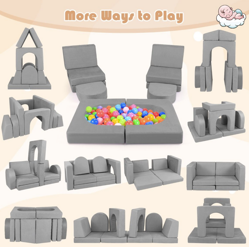 8-Piece Modular Kids Sofa Play Couch Climb Playset with Covers