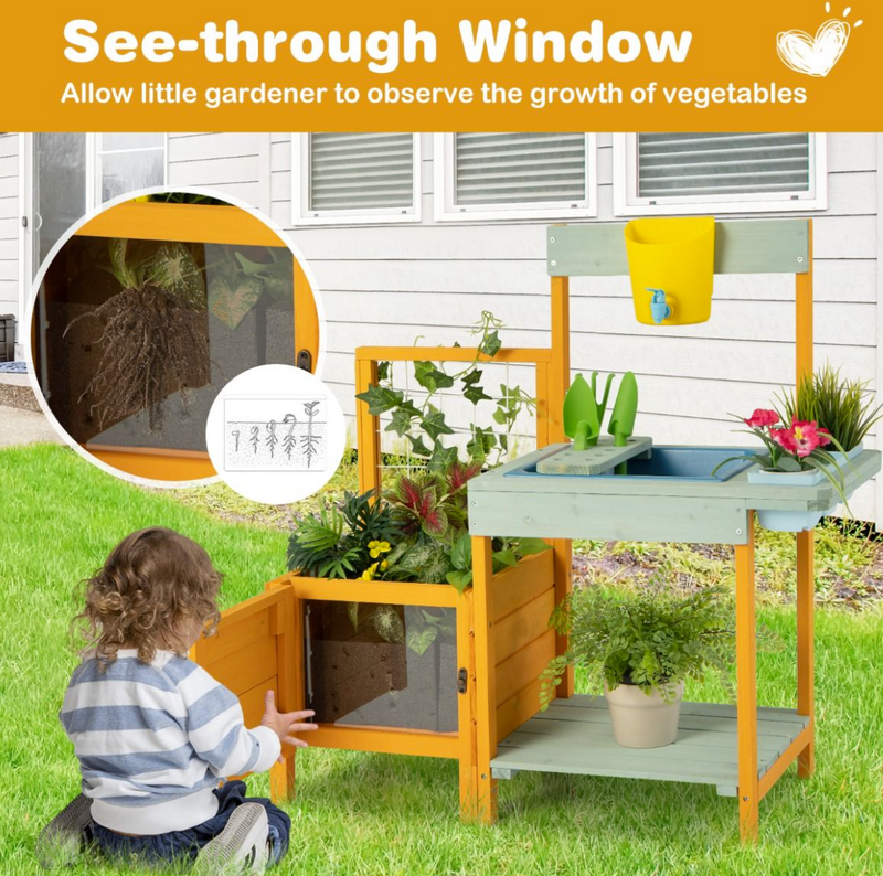 Kids Outdoor Potting Bench Mud Playset with Planter Box