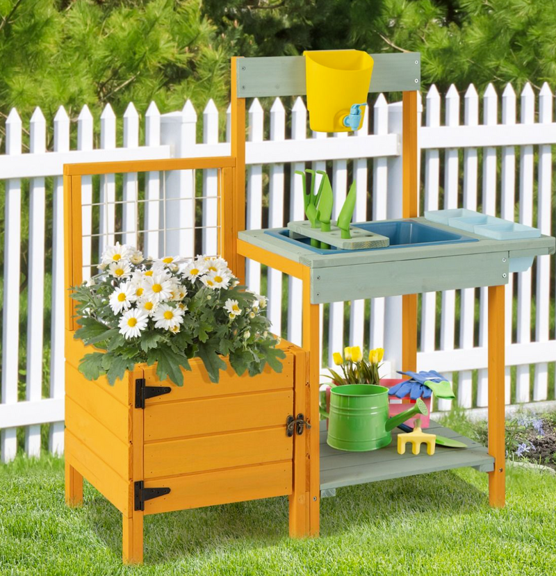 Kids Outdoor Potting Bench Mud Playset with Planter Box