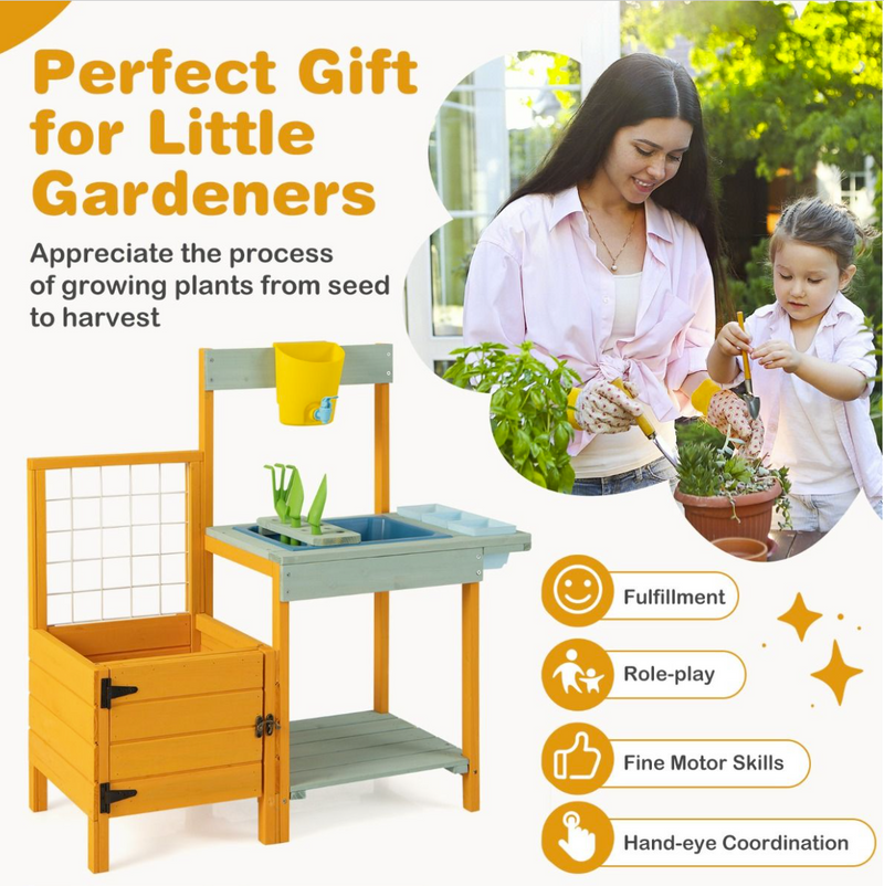 Kids Outdoor Potting Bench Mud Playset with Planter Box