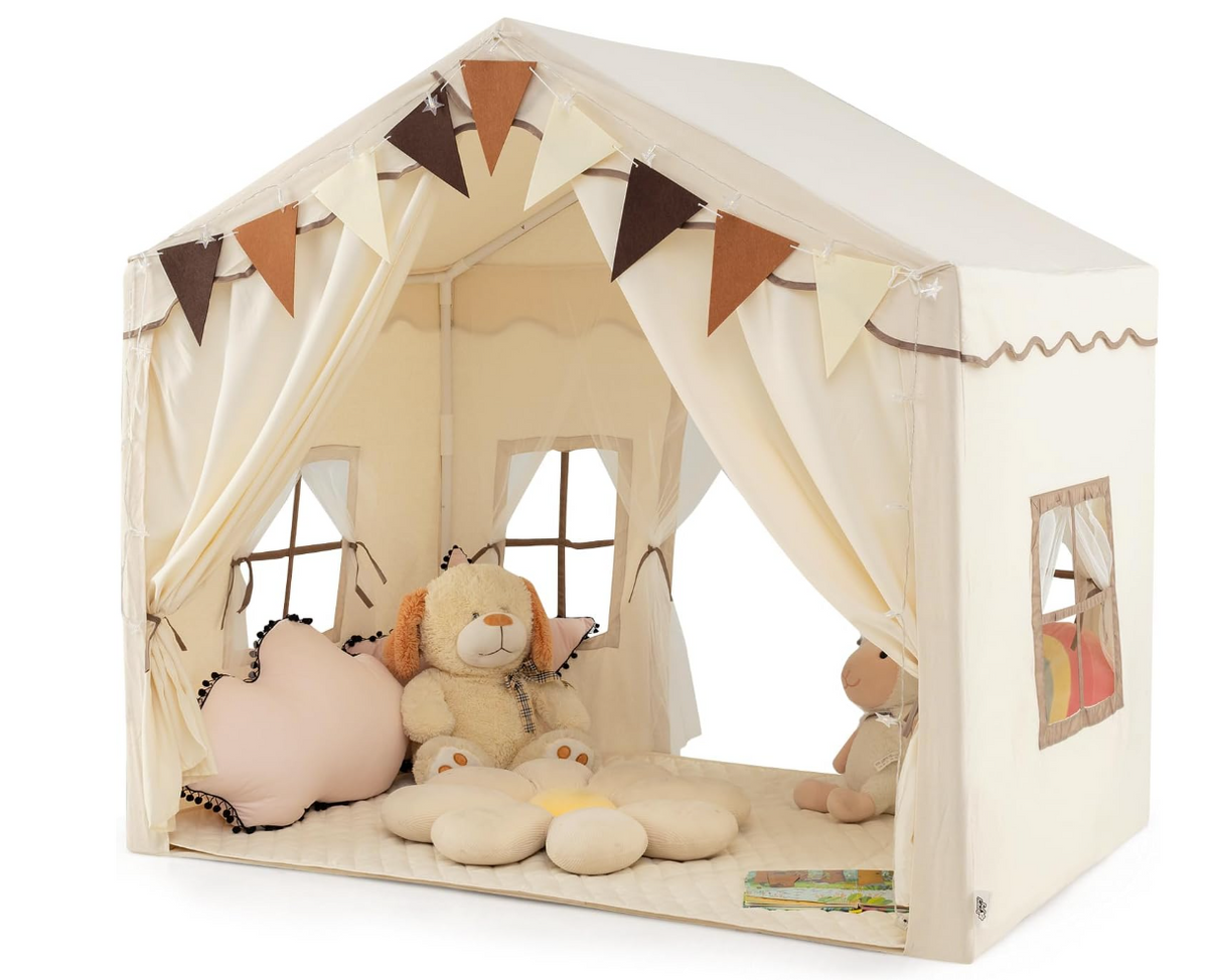 Kids Large Play Tent House with Fabric and Screen Curtains Star