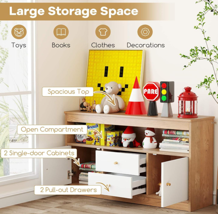 Kids Toy Storage Organizer with 2 Drawers and 2 Closed Cabinets