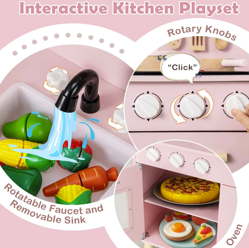 Kids Kitchen Playset, Toddler Pretend Play Kitchen with Light up Stove & Cooking Sounds