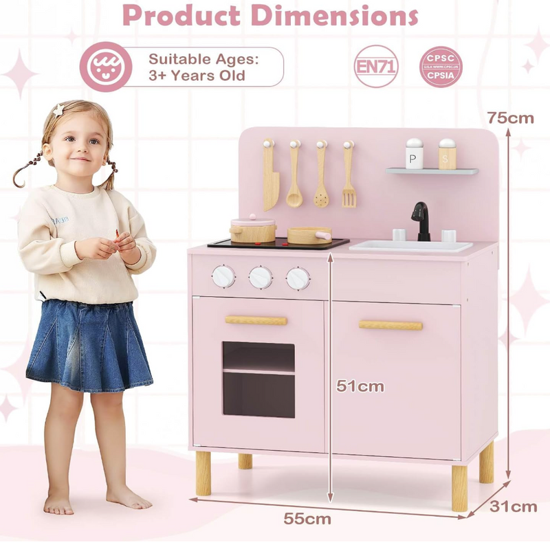 Kids Kitchen Playset, Toddler Pretend Play Kitchen with Light up Stove & Cooking Sounds