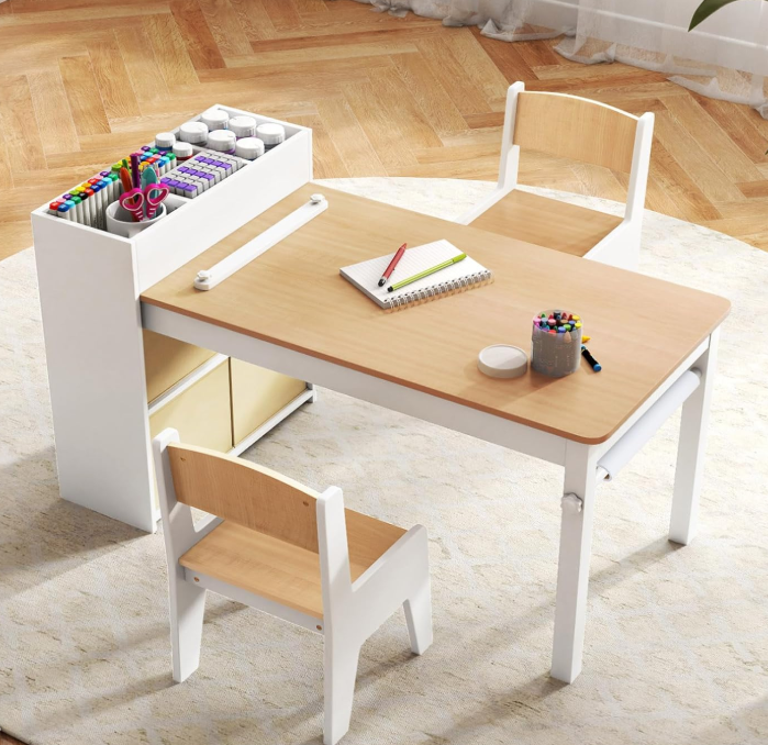 Rever Bebe  Kids Art Table & Chairs Set w/Paper Roll