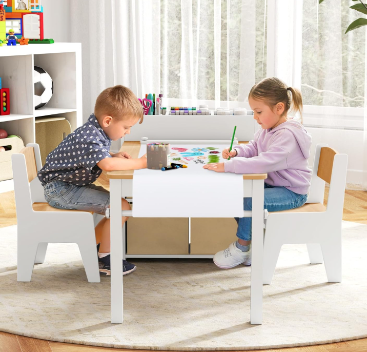 Rever Bebe  Kids Art Table & Chairs Set w/Paper Roll