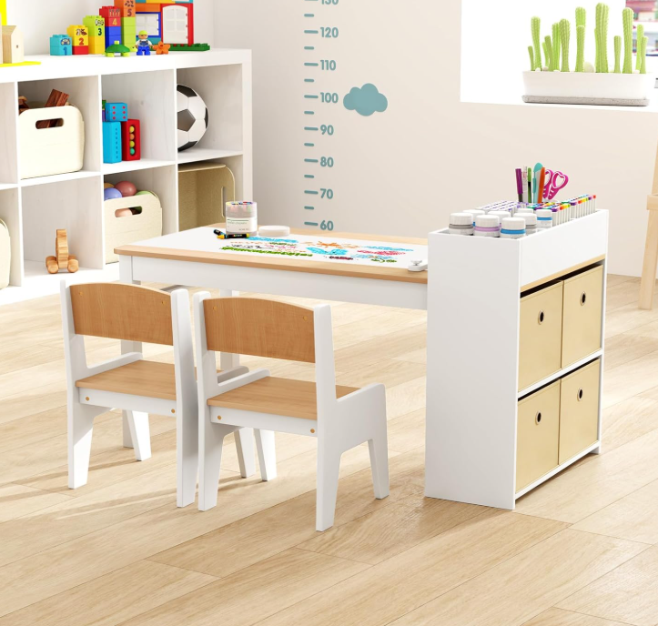 Rever Bebe  Kids Art Table & Chairs Set w/Paper Roll