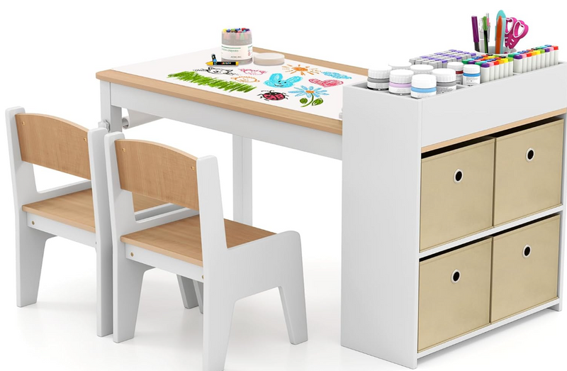 Rever Bebe  Kids Art Table & Chairs Set w/Paper Roll