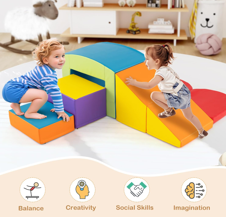 Rever Bebe Kids Crawl & Climb Foam Play Set, 6 PCS Foam Soft Play Climbing for Toddlers