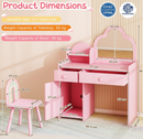 Rever Bebe 2-in-1 Kids Vanity Set w/Mirror, Princess Makeup Table