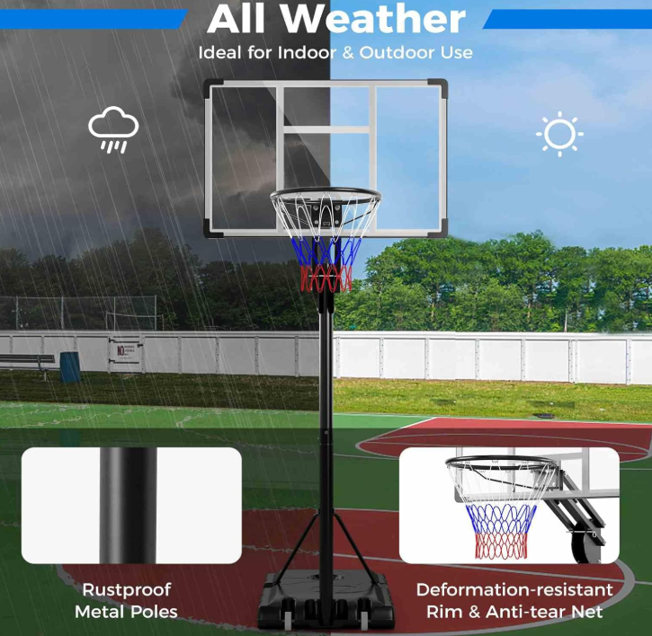 Portable All Weather Basketball Goal System w/Shatterproof Backboard