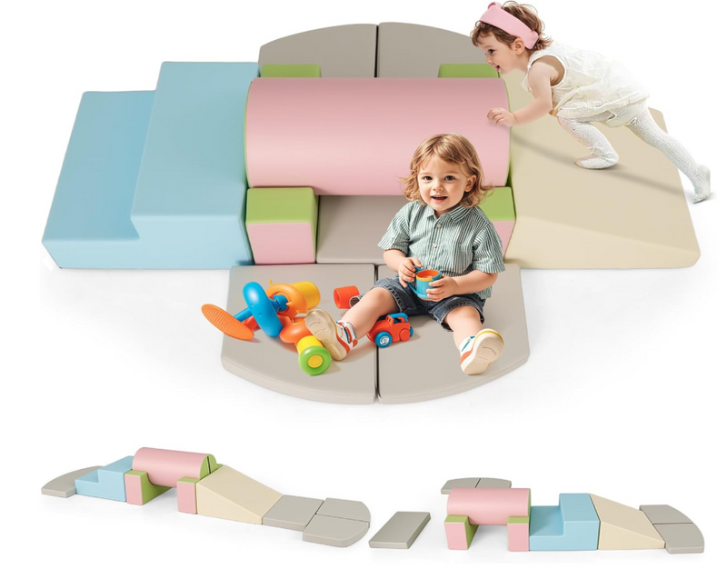 Rever Bebe 10-Piece Foam Climbing Toys for Toddlers, Soft Foam PU Leather Building Blocks