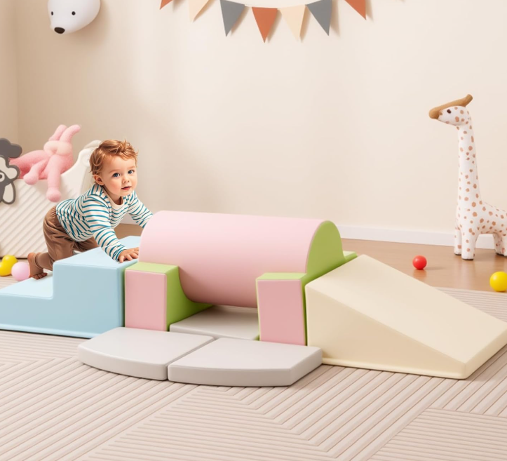 Rever Bebe 10-Piece Foam Climbing Toys for Toddlers, Soft Foam PU Leather Building Blocks