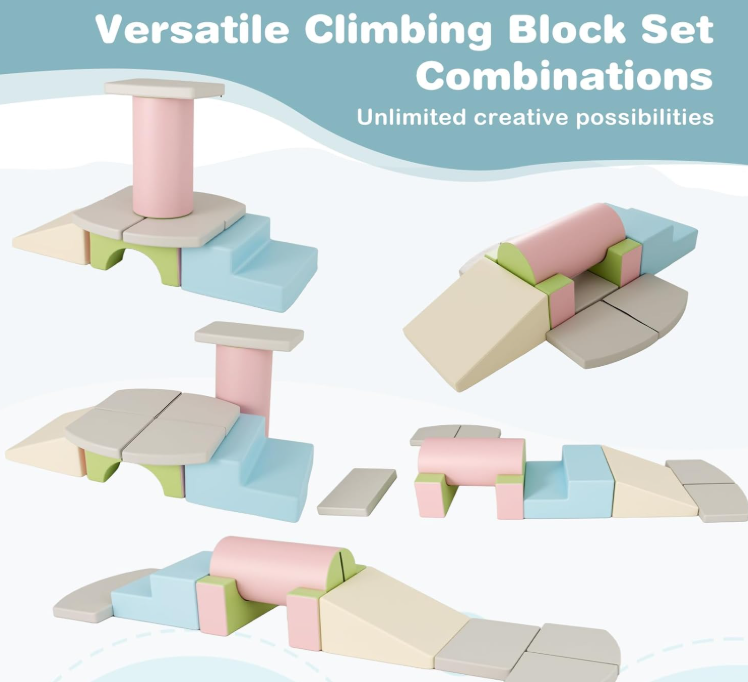 Rever Bebe 10-Piece Foam Climbing Toys for Toddlers, Soft Foam PU Leather Building Blocks