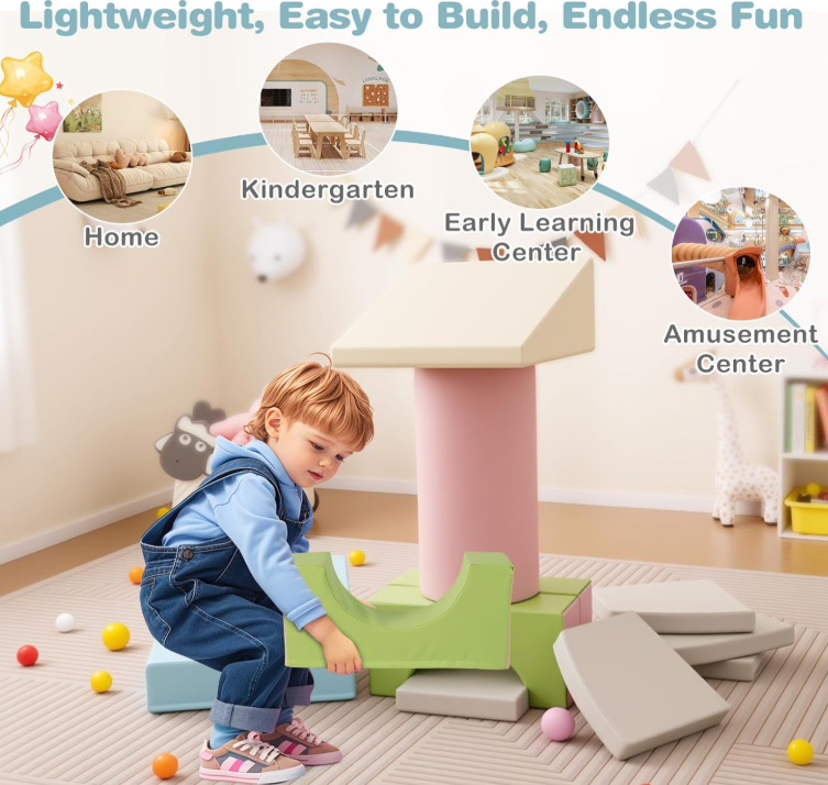 Rever Bebe 10-Piece Foam Climbing Toys for Toddlers, Soft Foam PU Leather Building Blocks