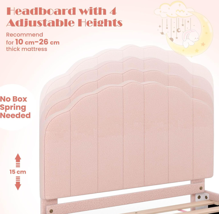 Rever Bebe Snuggle Kids single bed in pink teddy with mattress