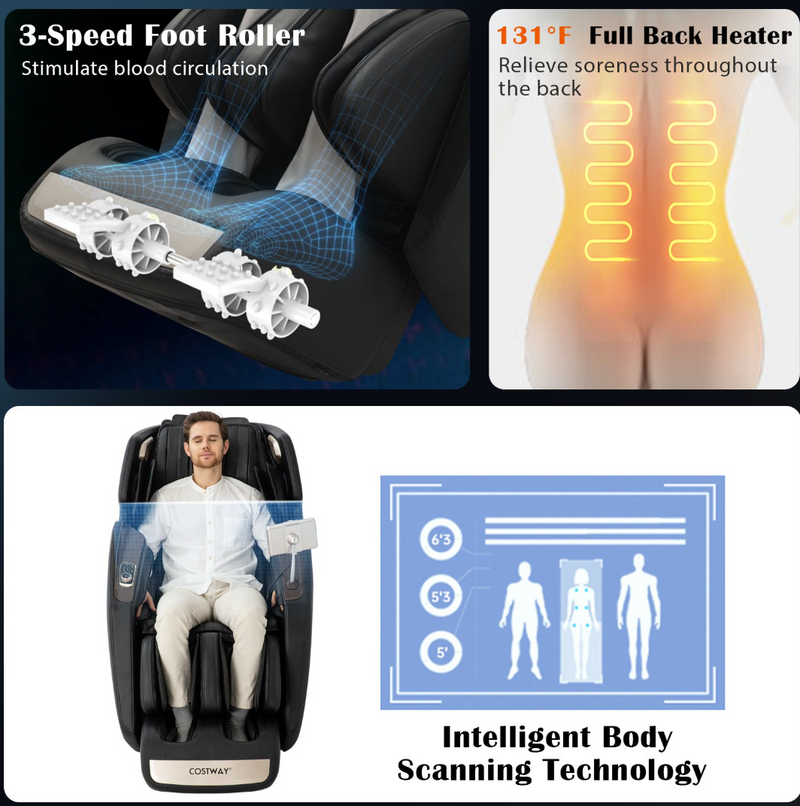 Costway Full Body 3D Massage Recliner Chair with Double SL Track and 12 Auto Modes