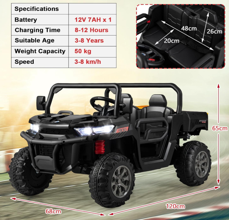 2-Seater Kids Ride On Dump Truck, 12V Electric Toy Tractor Off Road UTV