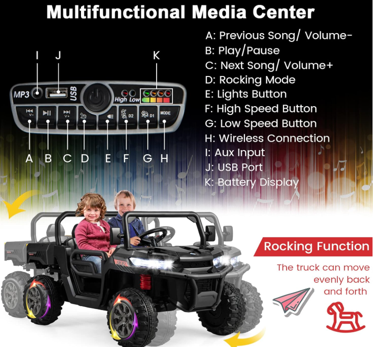 2-Seater Kids Ride On Dump Truck, 12V Electric Toy Tractor Off Road UTV