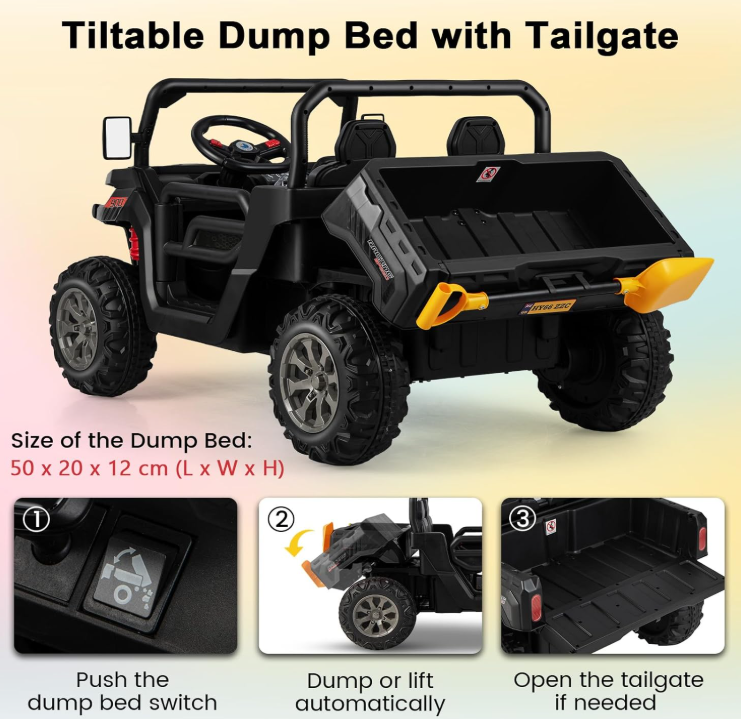 2-Seater Kids Ride On Dump Truck, 12V Electric Toy Tractor Off Road UTV