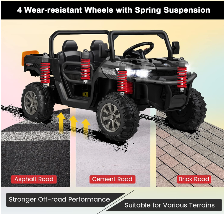 2-Seater Kids Ride On Dump Truck, 12V Electric Toy Tractor Off Road UTV