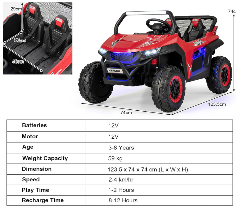 2-Seater Ride on Car/beach buggy , 12V Electric UTV w/Remote Contro