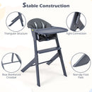 Stable triangular frame on toddler highchair