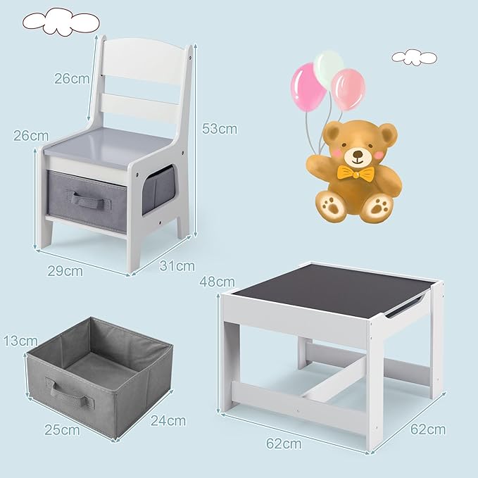 Rever Bebe Kids Wooden Table & 2 Chair Set