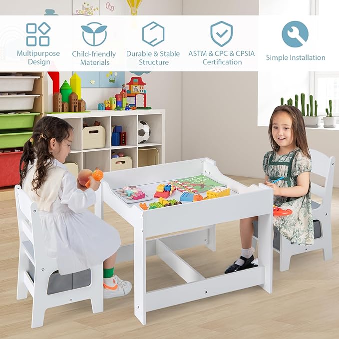 Rever Bebe Kids Wooden Table & 2 Chair Set