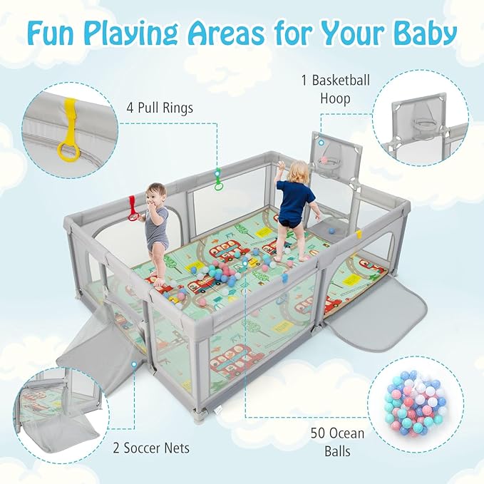 Reve Bebe Baby Playpen with Double-Sided Mat