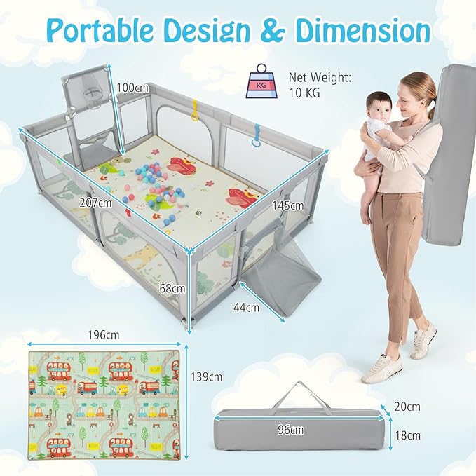 Reve Bebe Baby Playpen with Double-Sided Mat