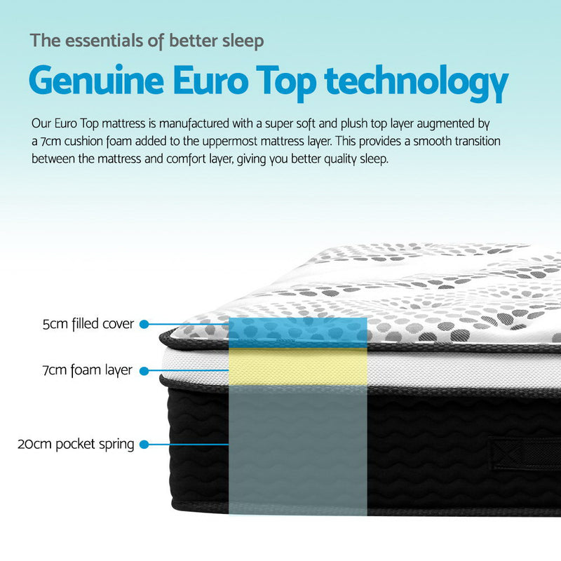 Giselle Bedding Como Euro Top Pocket Spring Mattress 32cm Thick Double