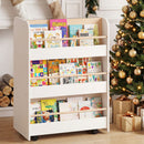 3-Tier Kids Bookshelf with Rolling Storage Cart White view 1